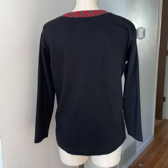 Vintage Holiday Cardigan Jacket size S Petite Plaid Trim Bow Buttons - Picture 6 of 8